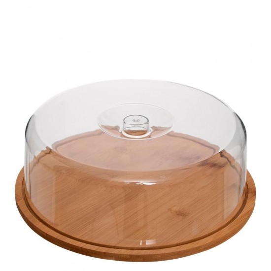 Boleira 27,5cm Prata Em Bambu Com Tampa Acrílica Ecoktichen